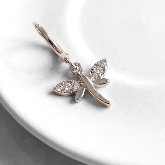 Hoop Earrings with Dragonfly Charm in .925 Sterling Silver