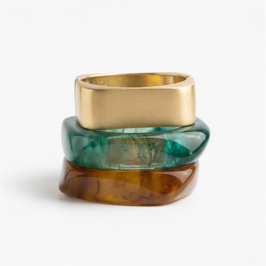 Triple Layer Gold & Resin Bracelet Trio