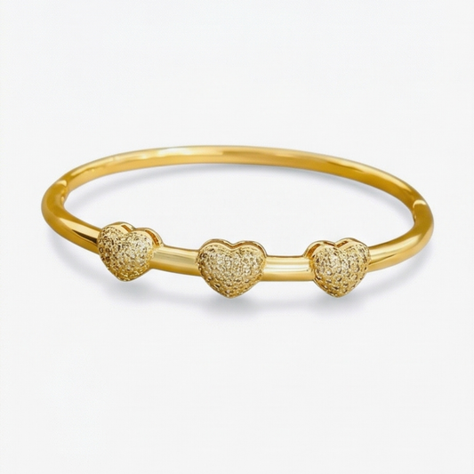 Heart Bangle Bracelet - 18K Gold Plated Stainless Steel