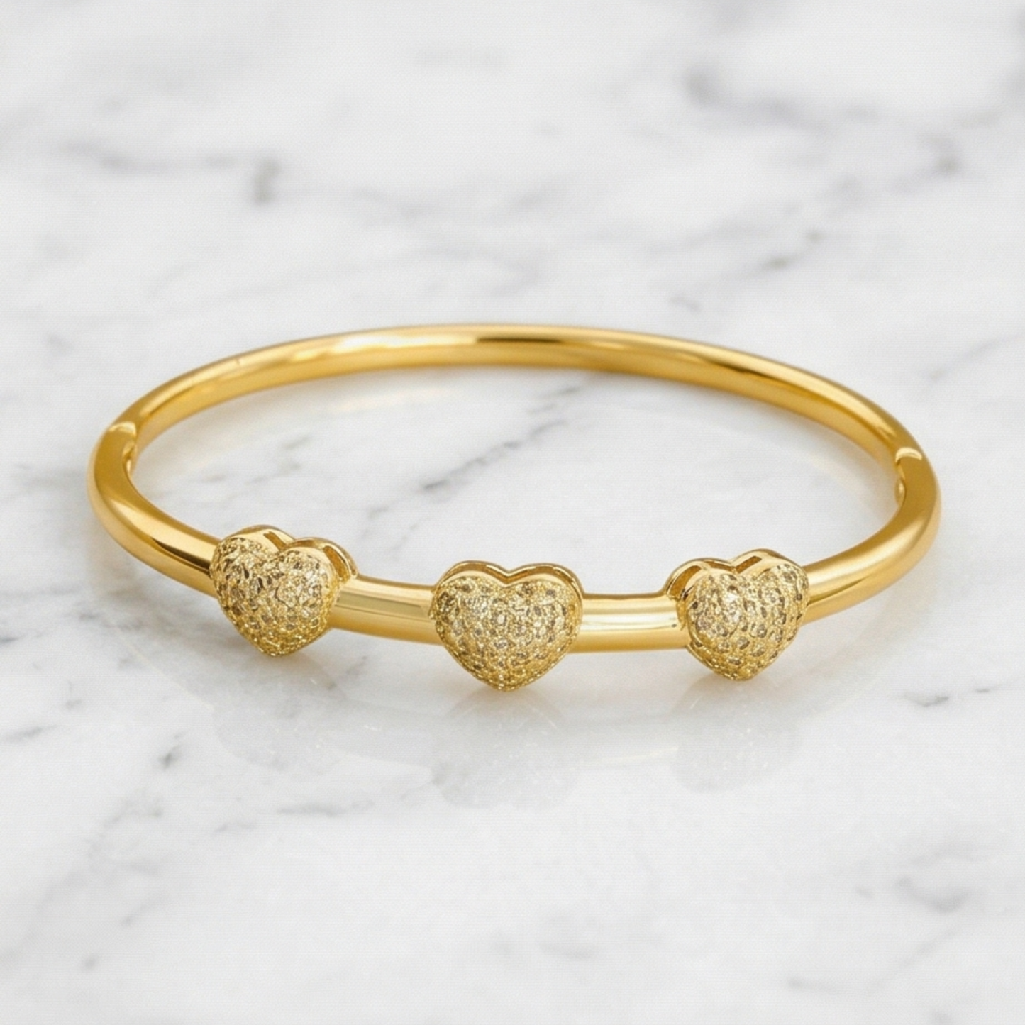 Heart Bangle Bracelet - 18K Gold Plated Stainless Steel