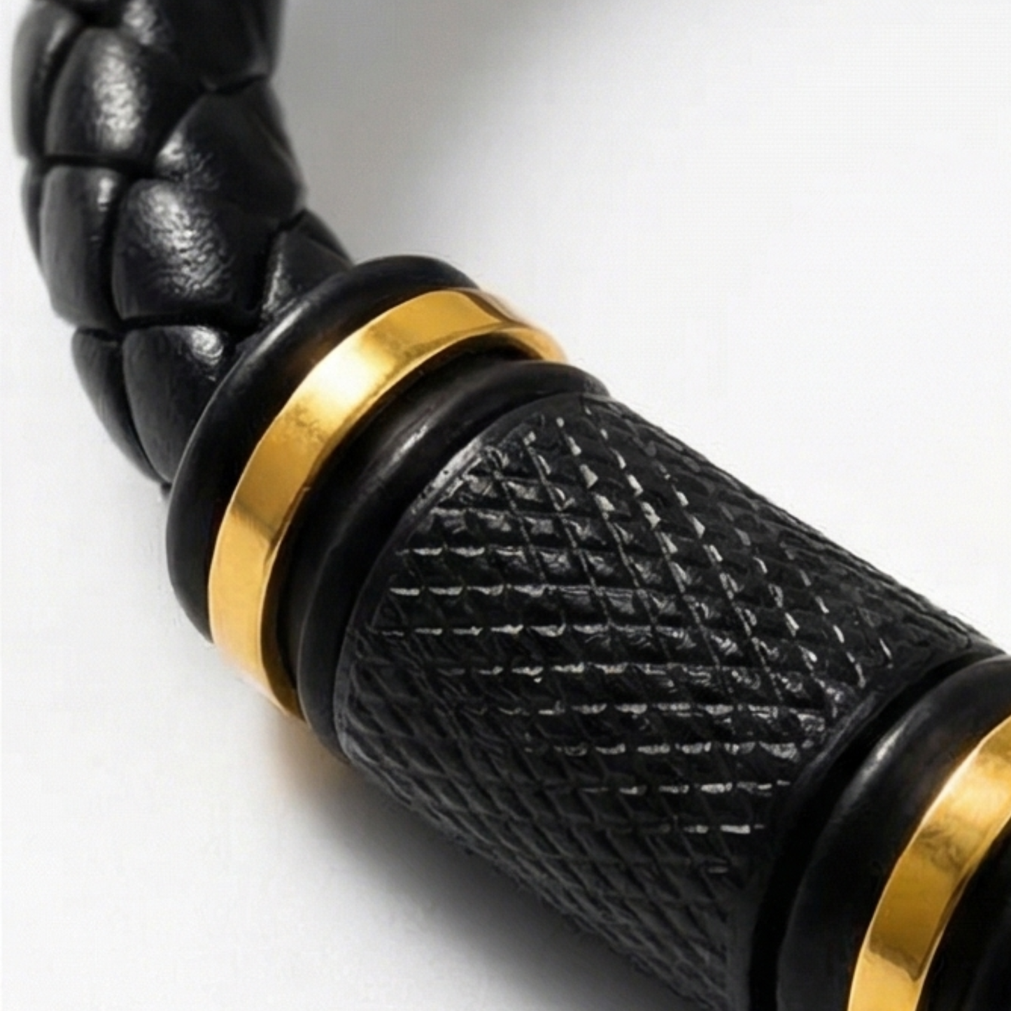 Stainless steel-leather men's bracelet