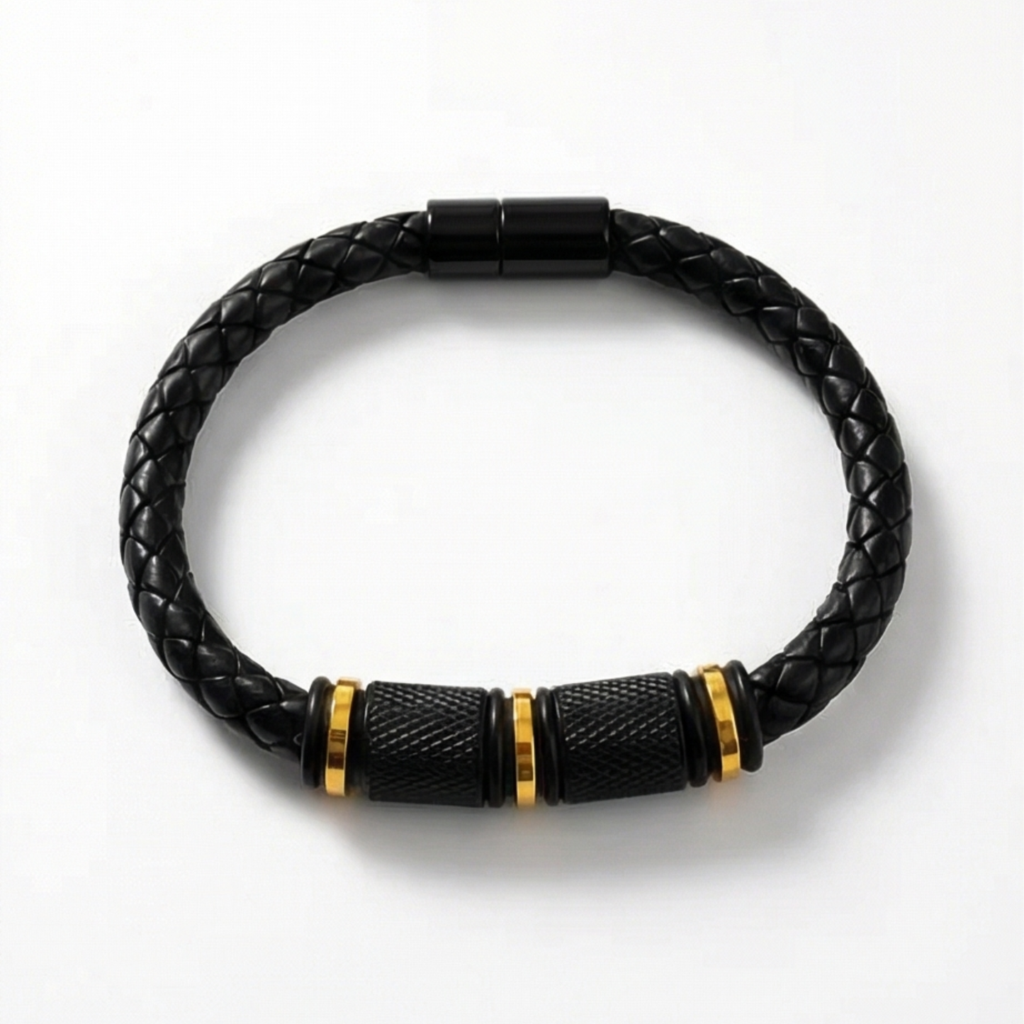 Stainless steel-leather men's bracelet