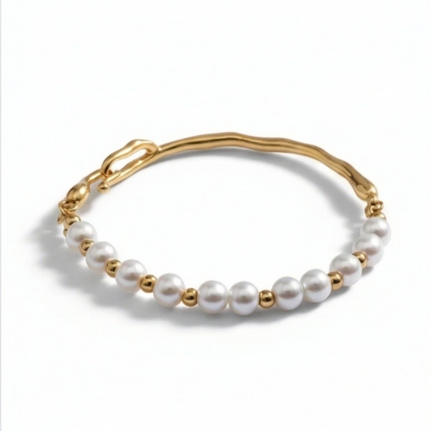 925 Sterling Silver-gold plated Pearl bead round bracelet