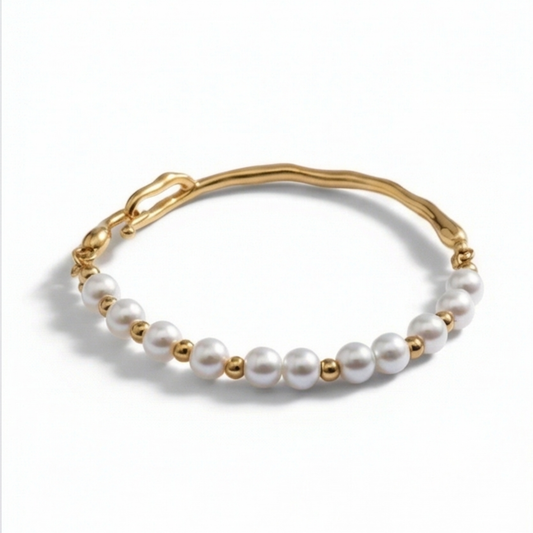 925 Sterling Silver-gold plated Pearl bead round bracelet
