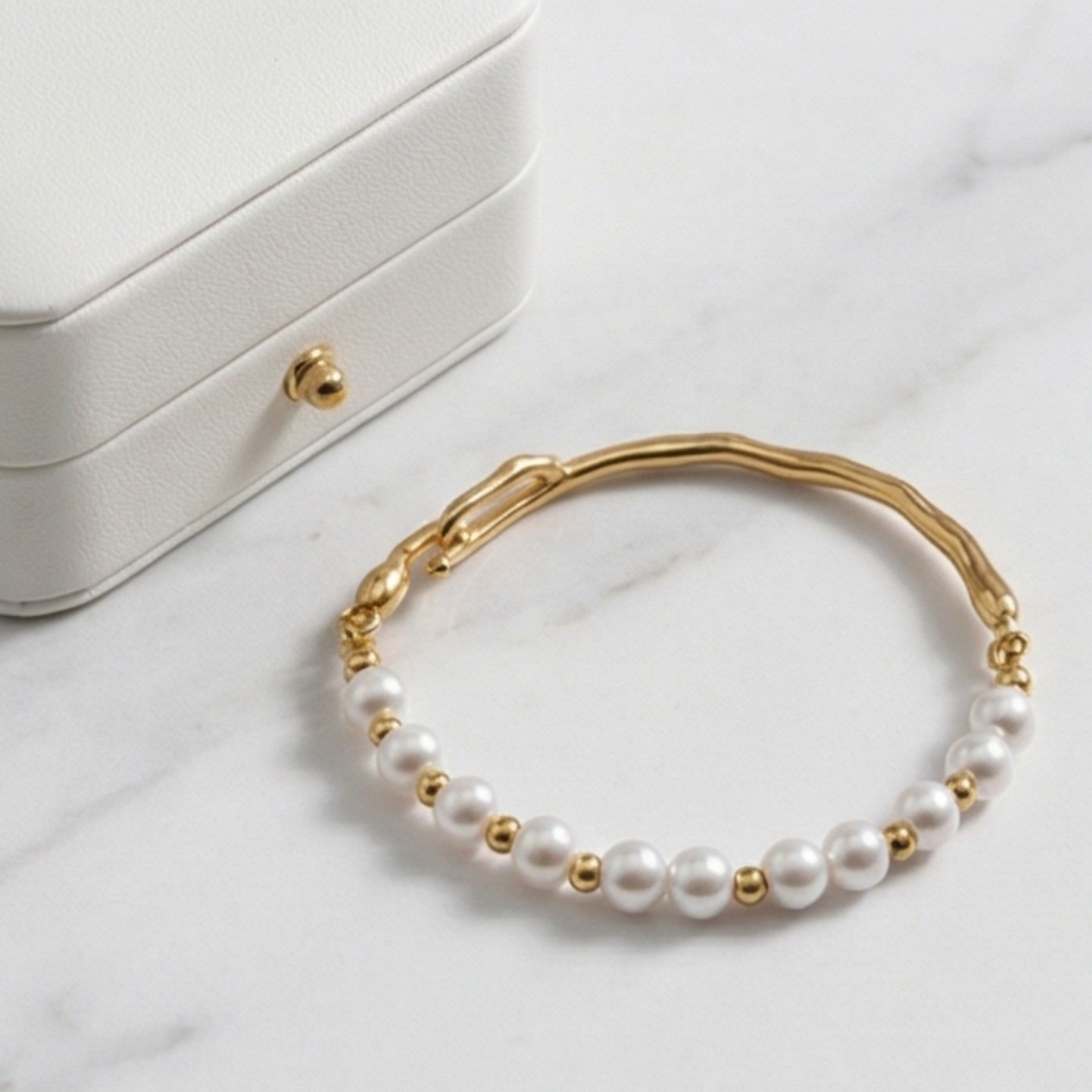 925 Sterling Silver-gold plated Pearl bead round bracelet