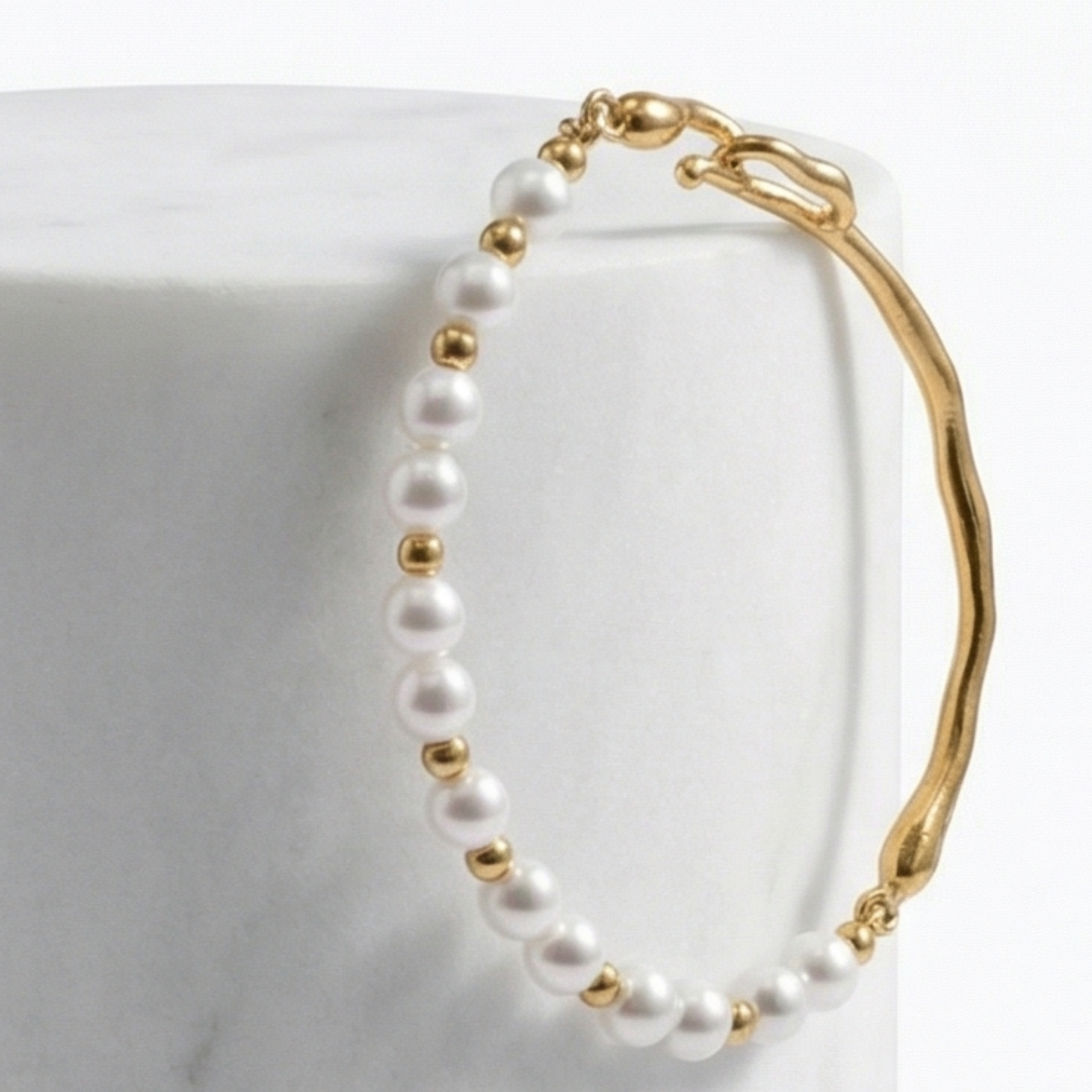 925 Sterling Silver-gold plated Pearl bead round bracelet