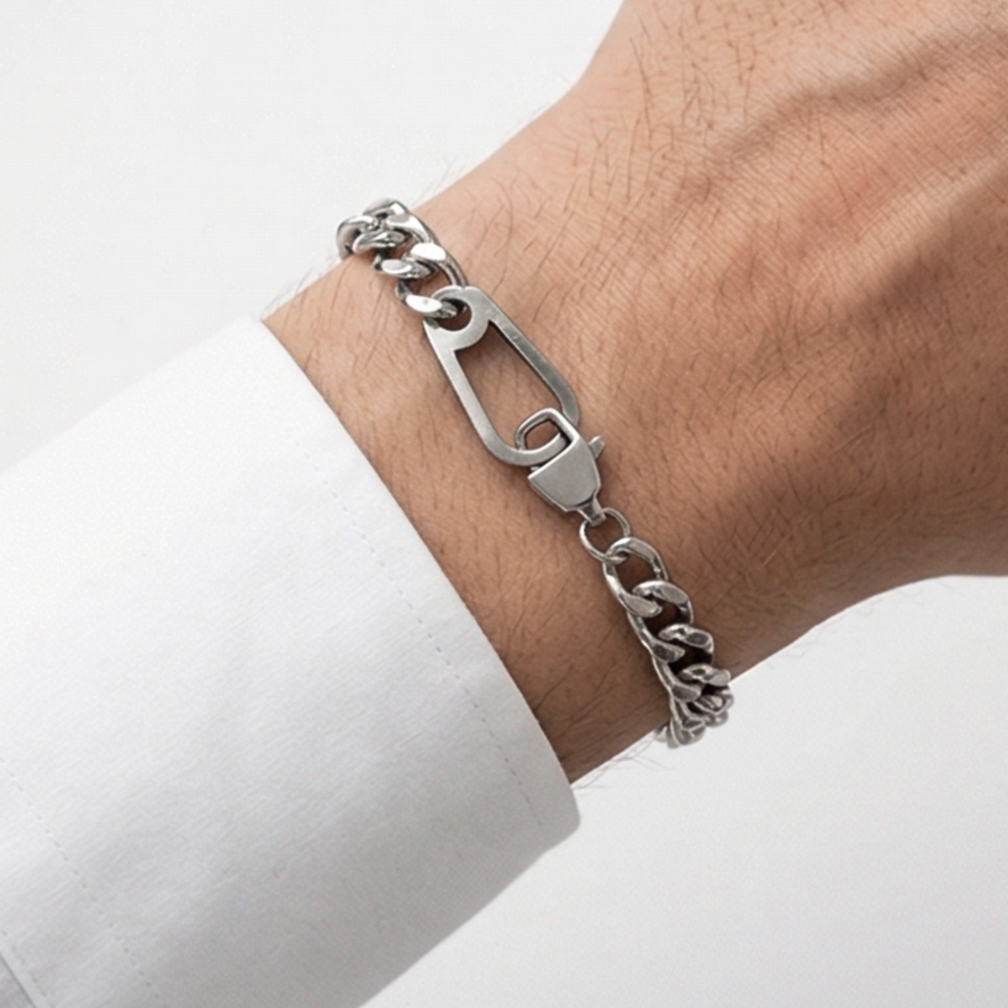 Sleek Asymmetrical Polished Titanium Steel Bracelet