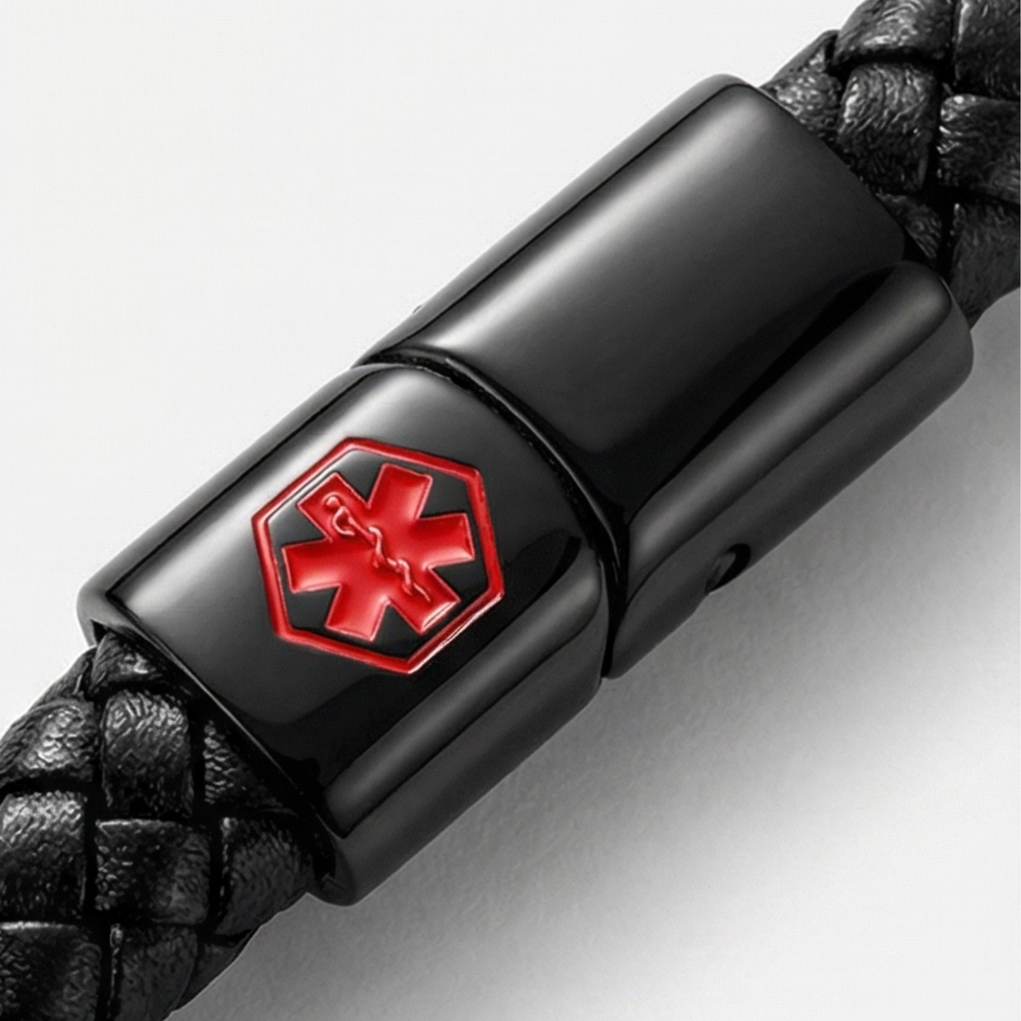 Black-Plated Stainless Steel and Leather Men’s Bracelet