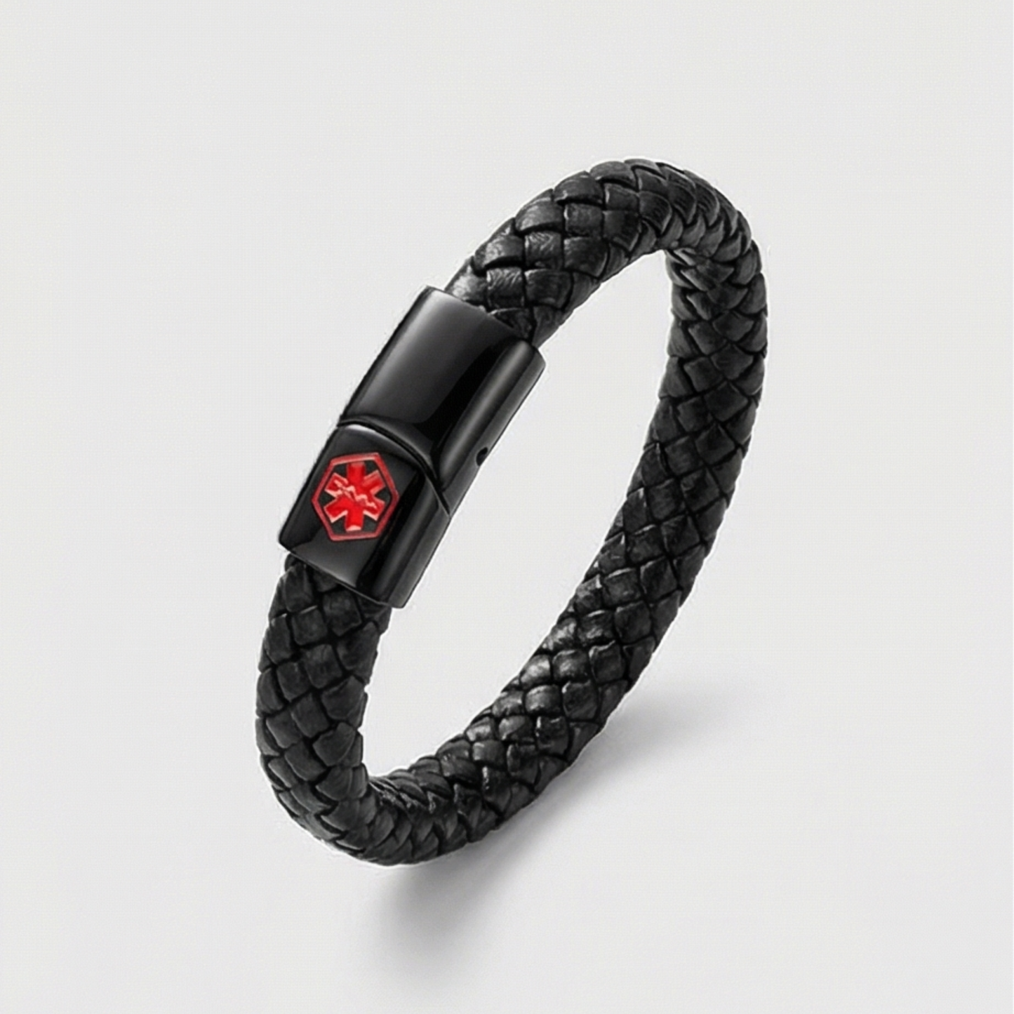 Black-Plated Stainless Steel and Leather Men’s Bracelet