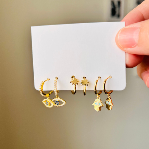 Set of 3 Pairs of Gold-Plated Hoop Earrings on Copper