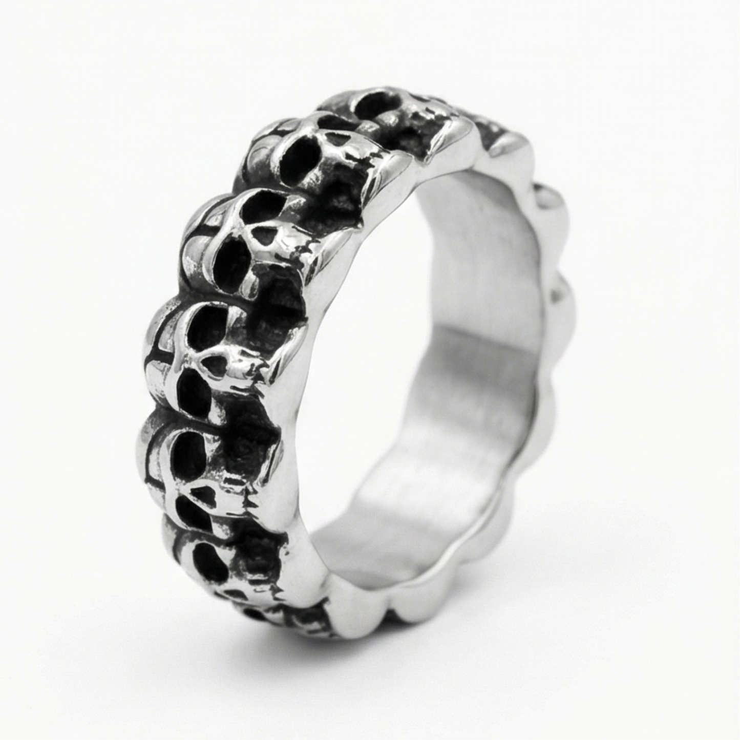 Retro Street-Style Polished Titanium Steel Skull Ring for Men