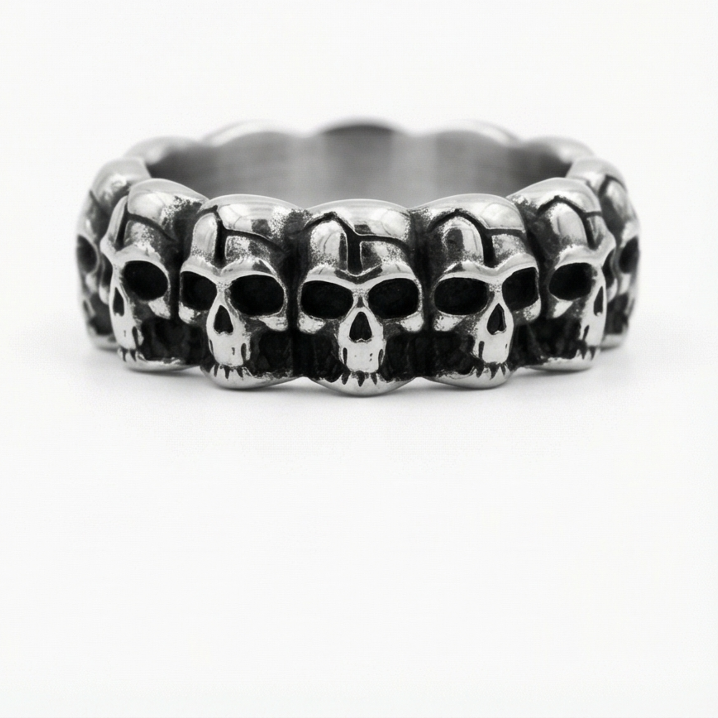 Retro Street-Style Polished Titanium Steel Skull Ring for Men