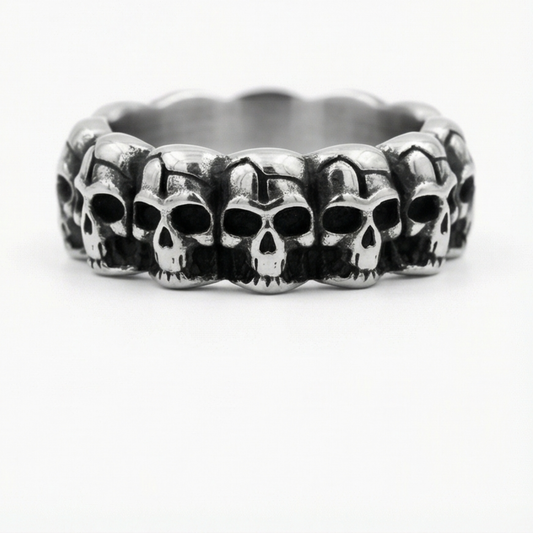 Retro Street-Style Polished Titanium Steel Skull Ring for Men