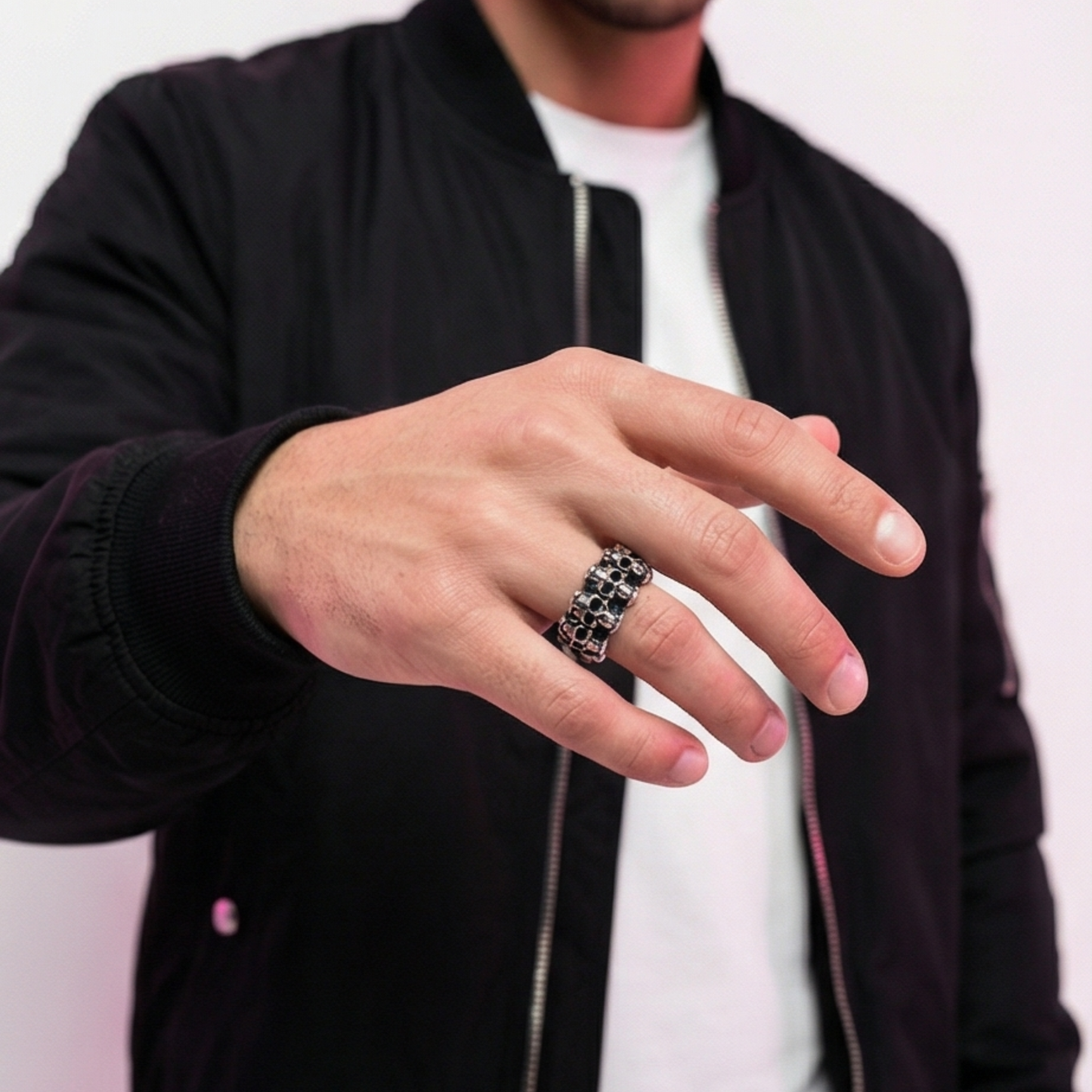 Retro Street-Style Polished Titanium Steel Skull Ring for Men