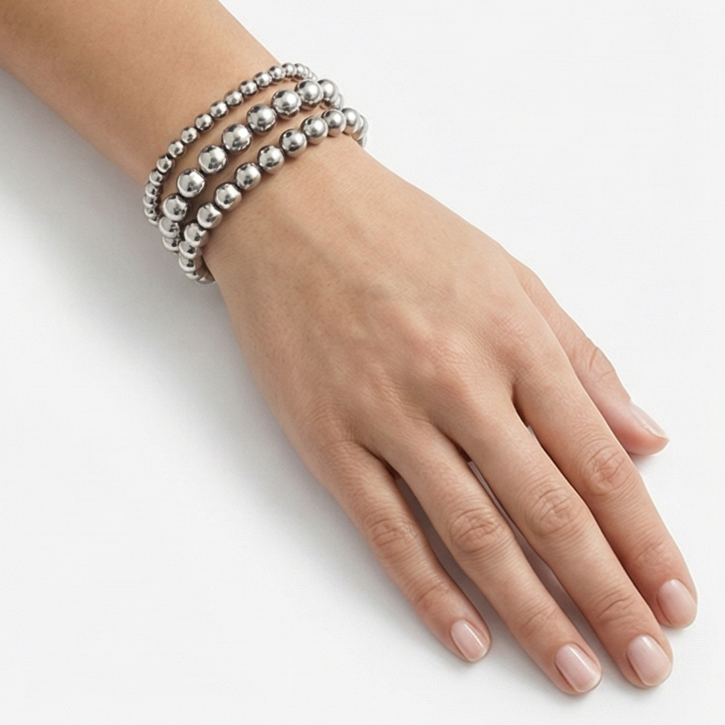 Stainless steel beaded bangle bracelet-Unisex-18k Gold plated