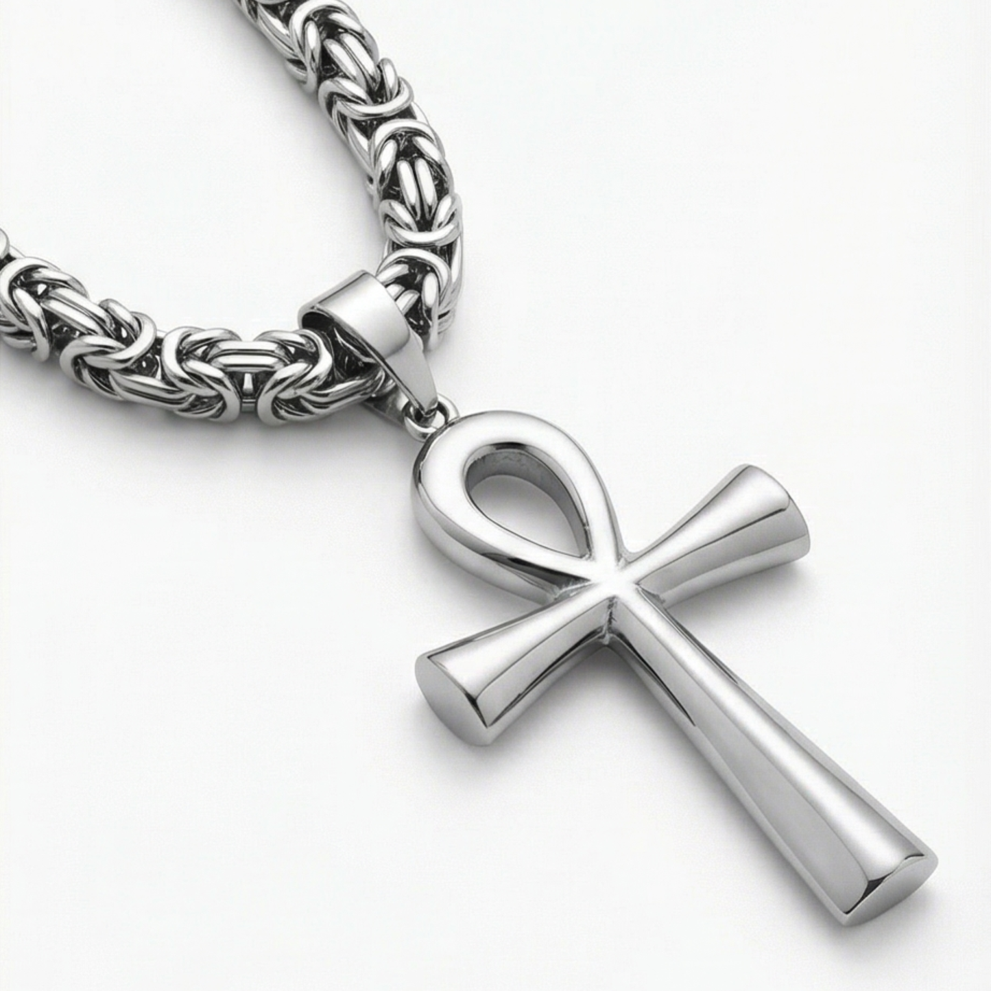 Stainless Steel Necklace with Egyptian Cross Charm for Men