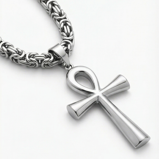 Stainless Steel Necklace with Egyptian Cross Charm for Men