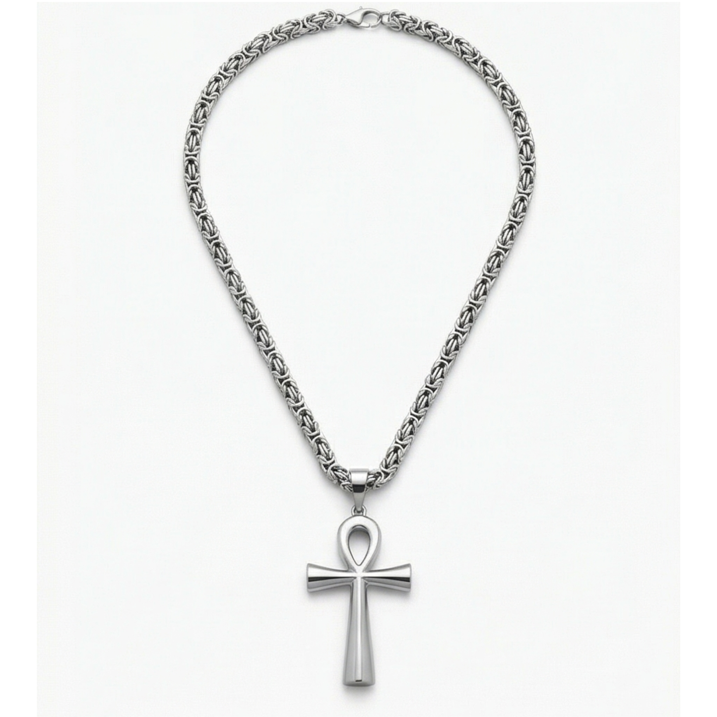 Stainless Steel Necklace with Egyptian Cross Charm for Men