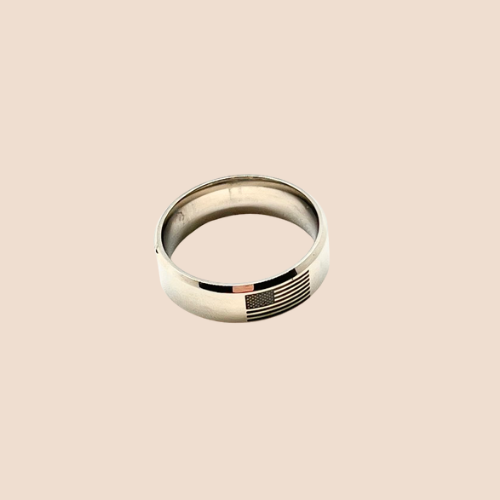 Stainless Steel Band Ring with USA Flag Print