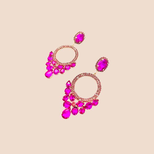 Geometric Drop Earrings with artificial Rhinestone Inlay