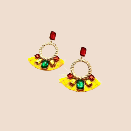 Fan-Shaped Drop Earrings with Artificial Rhinestones