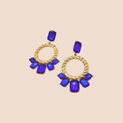 Blue Drop Earrings with Artificial Rhinestones
