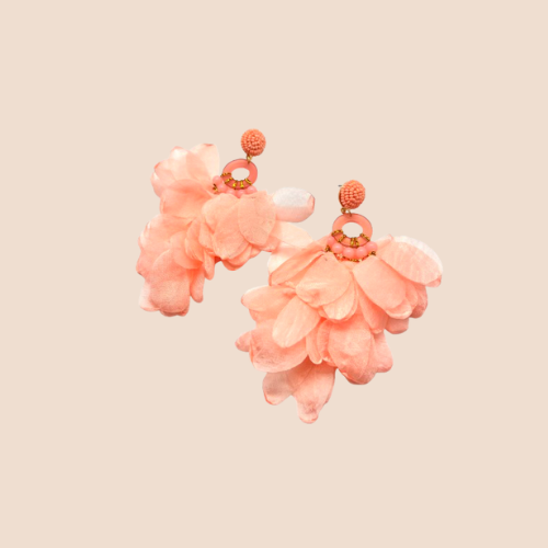 Handmade Pink Beaded Drop Earrings with Fabric Petals