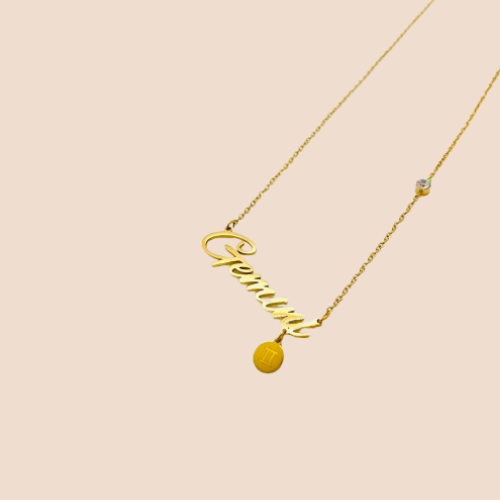 Gold-Plated Titanium Steel Thin Chain Necklace with Gemini Zodiac Symbol Pendant