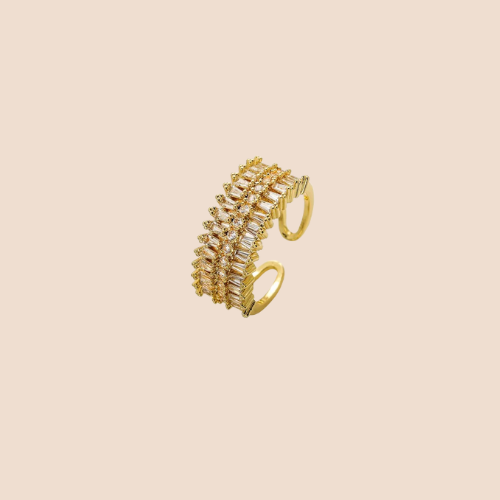 18K Gold-Plated Ring, Copper with White Crystal Adornment