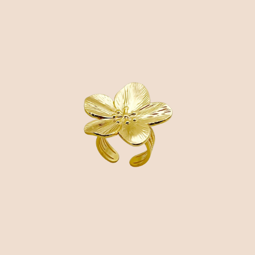 Flower-Shaped Ring, 14K Gold Plated on Stainless Steel, Classic-Casual Style