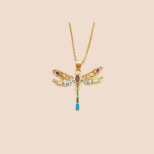 Gold Plated Stainless Steel Chain with Dragonfly Pendant