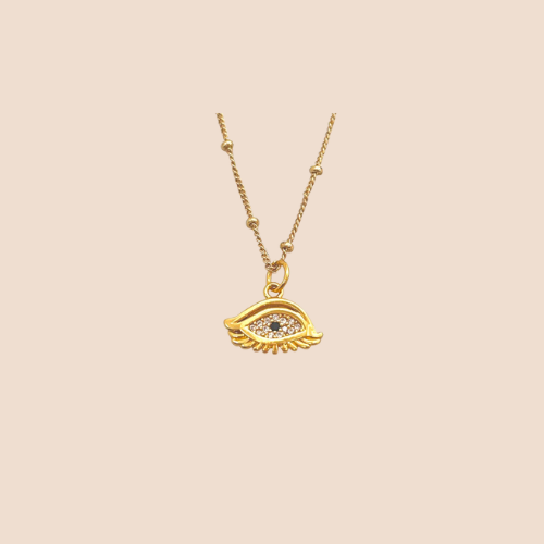 18k Gold Plated Copper Chain with Evil Eyes Pendant