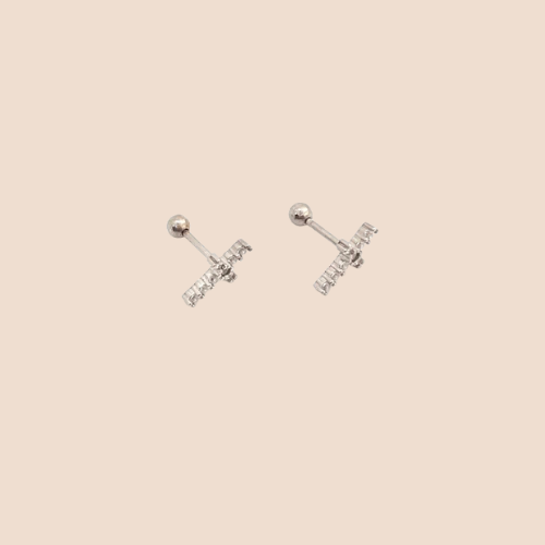 .925 Sterling Silver Zircon Inlay Cross Earrings