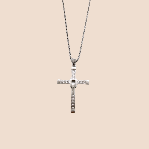 Sleek Stainless Steel Necklace with 18K Gold Plating and Cross Charm