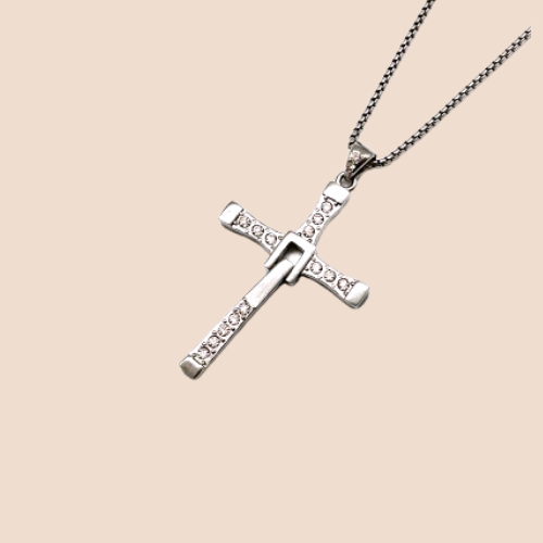 Sleek Stainless Steel Necklace with 18K Gold Plating and Cross Charm