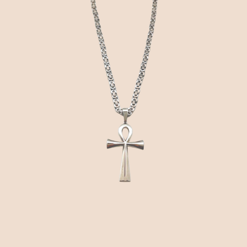 Stainless Steel Necklace with Egyptian Cross Charm for Men