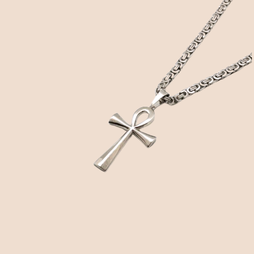 Stainless Steel Necklace with Egyptian Cross Charm for Men