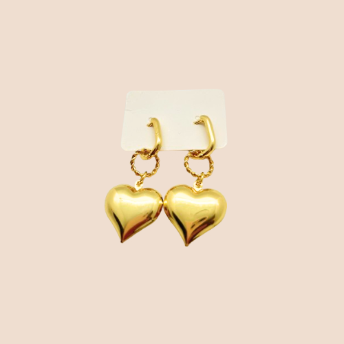 Heart-shaped Hanging Earrings, Gold Plated- Brass