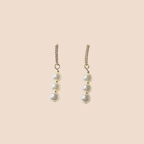 Gold-Plated Dangle Earrings with Synthetic Pearls and Zircons