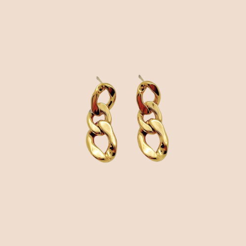 Thick Chain Dangle Earrings, Gold-Plated on Stainless Steel