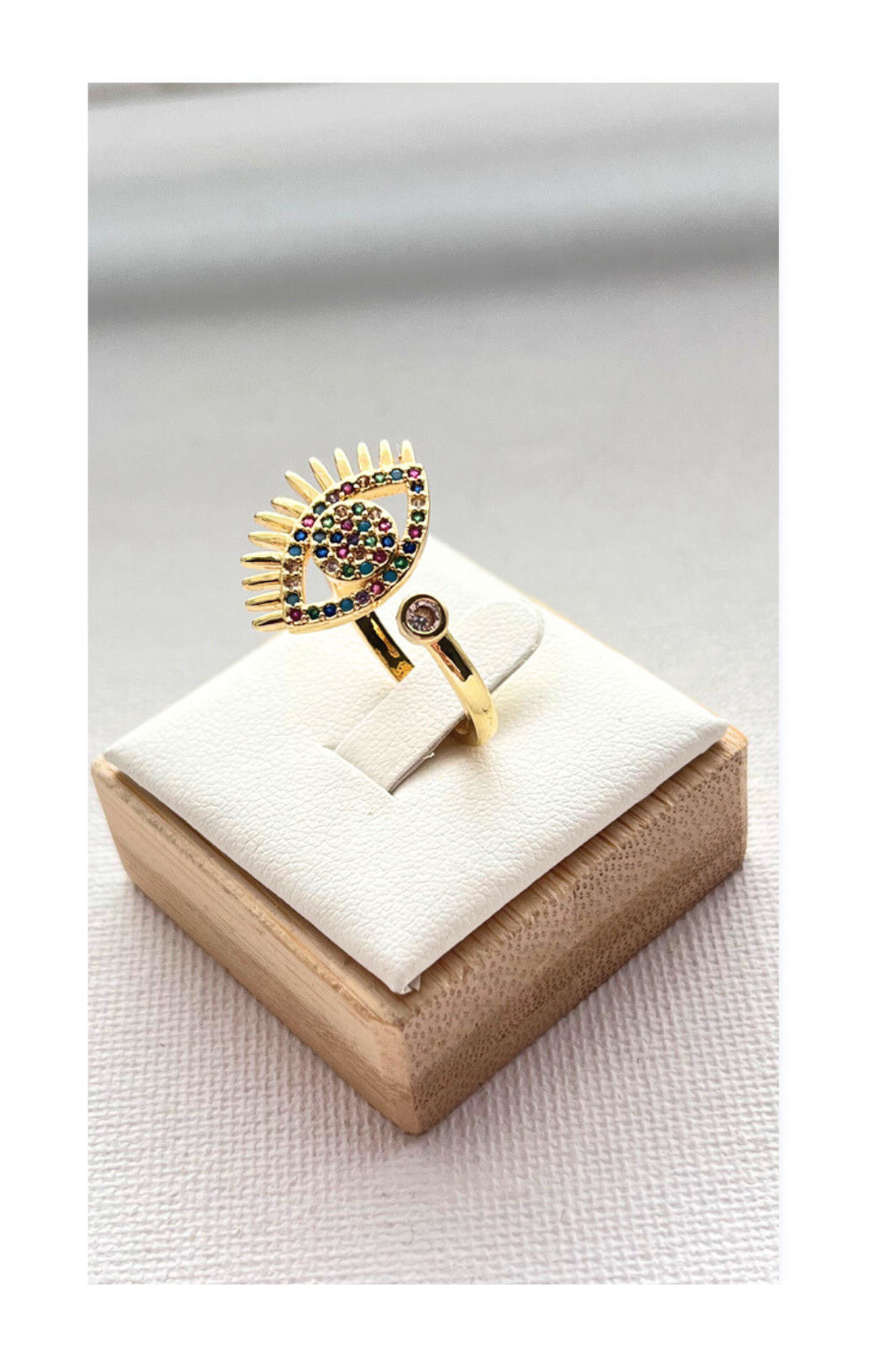 Evil Eye Design Open Ring in Plated Brass