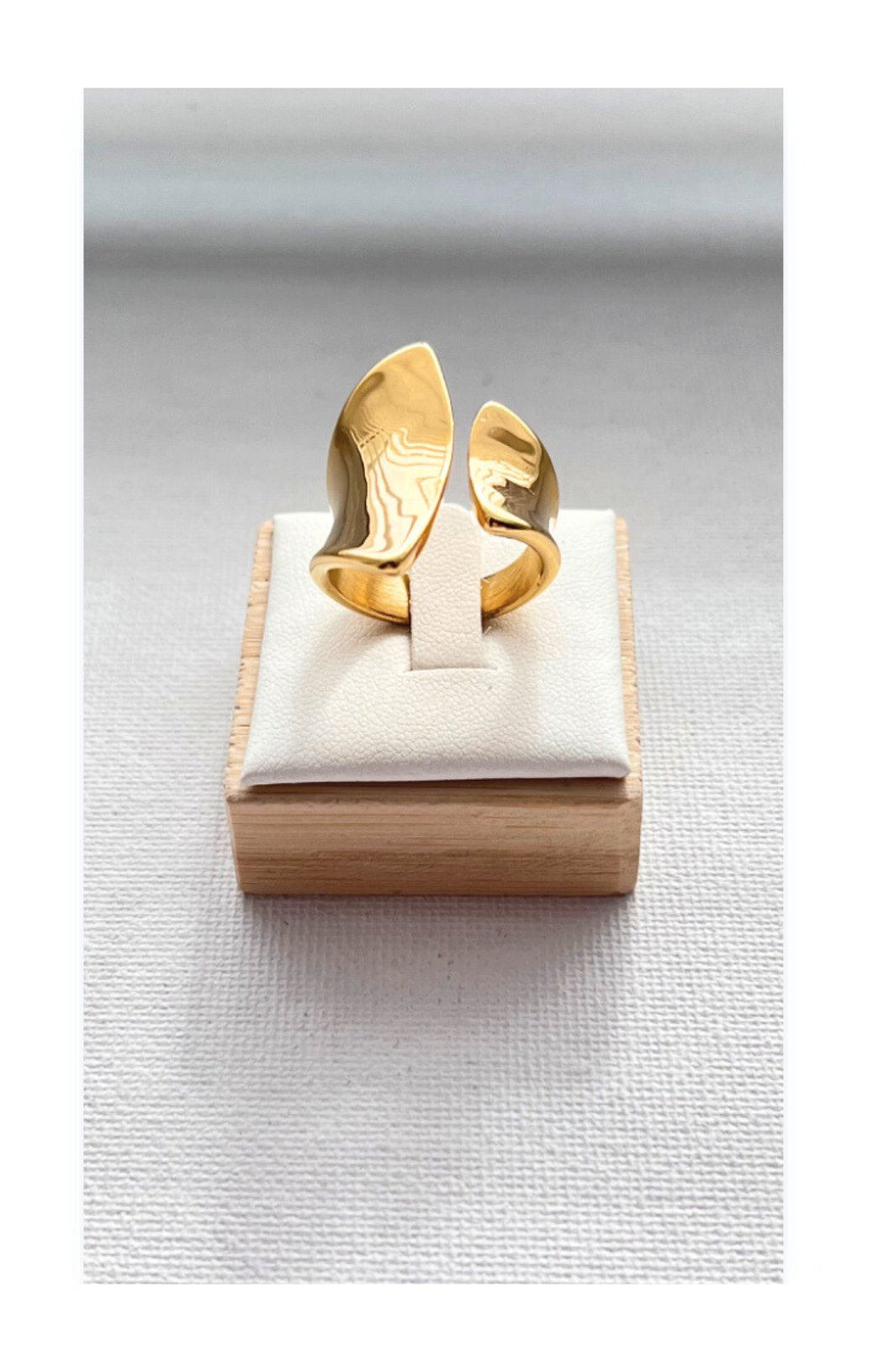 Asymmetrical Stainless Steel Ring with 14k Gold Plating