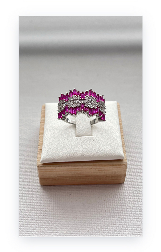 Adjustable Silver-Plated Open Ring with Zircon Inlays