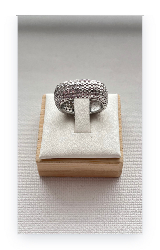 Silver plated copper ring, zircons inlay
