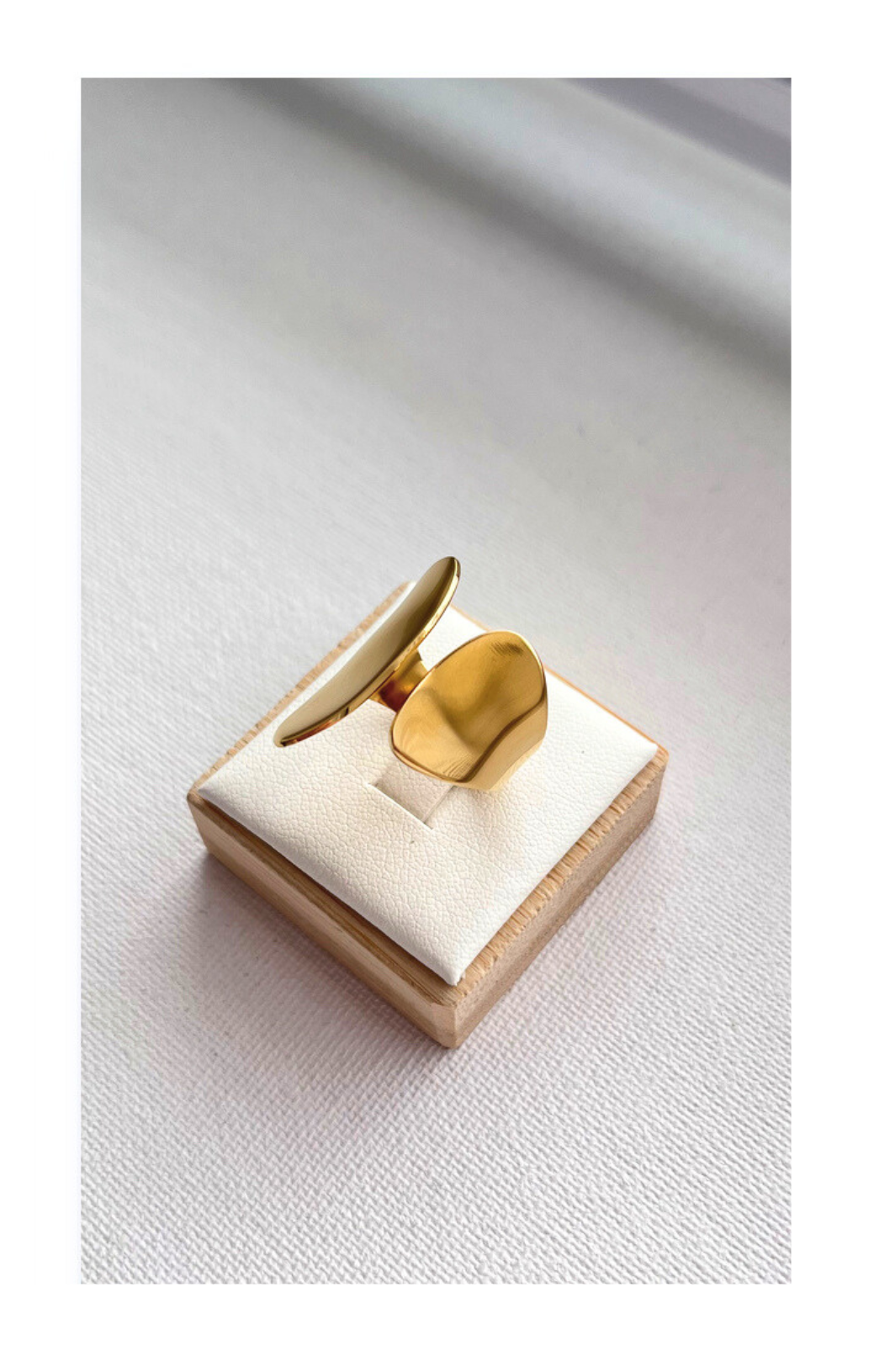 Adjustable Stainless Steel Cuff Ring, 14k Gold Plated