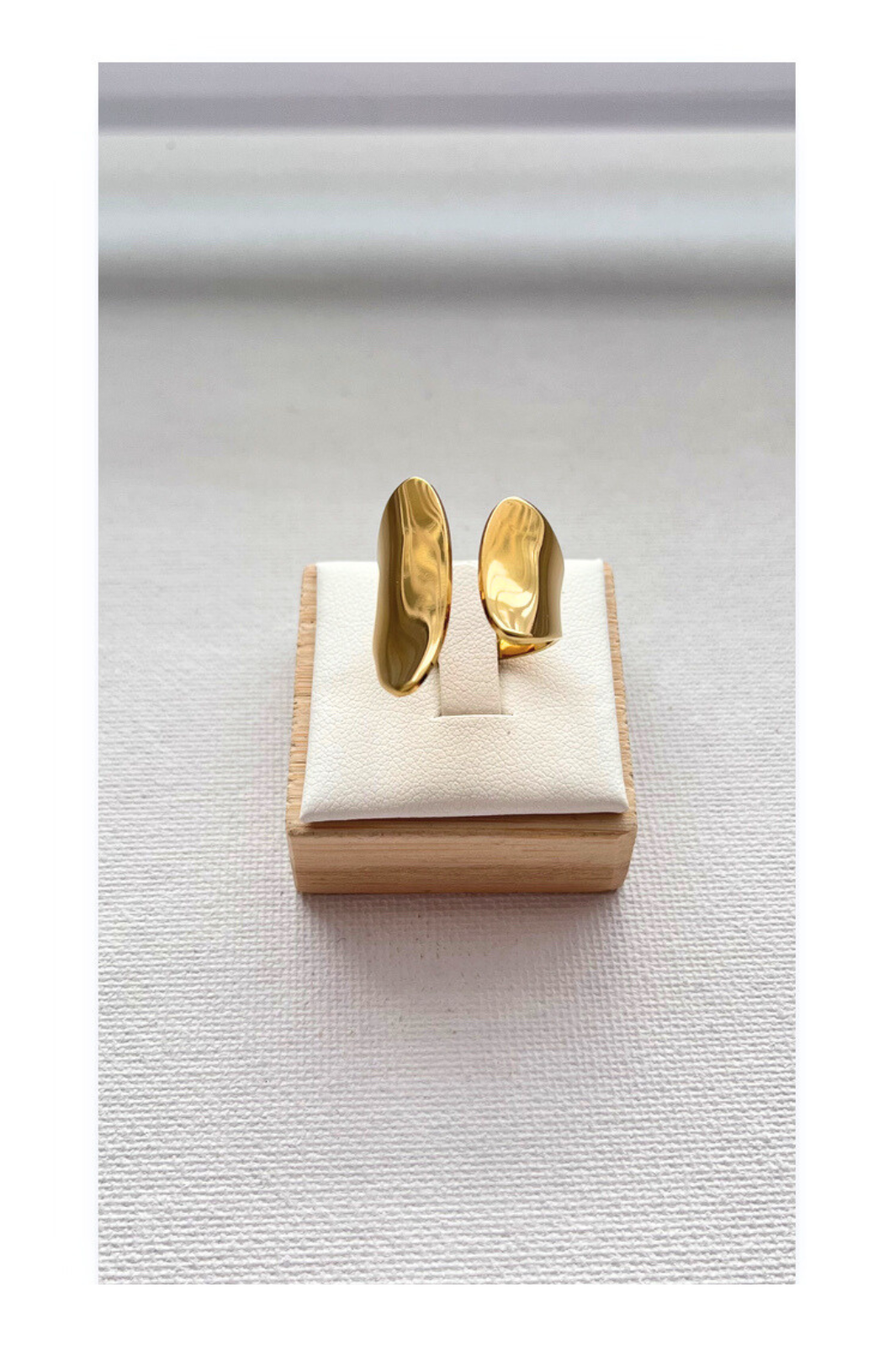 Adjustable Stainless Steel Cuff Ring, 14k Gold Plated