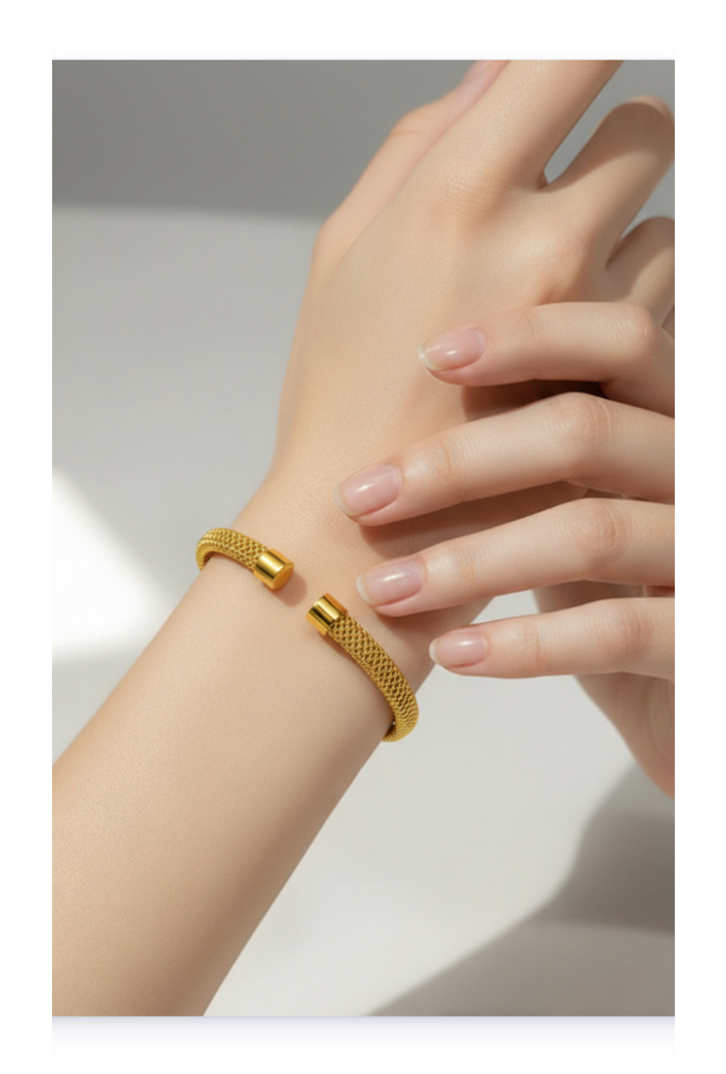 Adjustable Golden Stainless Steel Bangle Cuff Bracelet