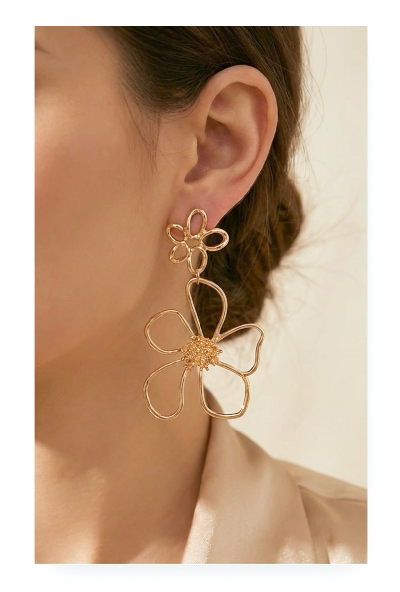 Long flower earrings, stainless steel, bohemian style