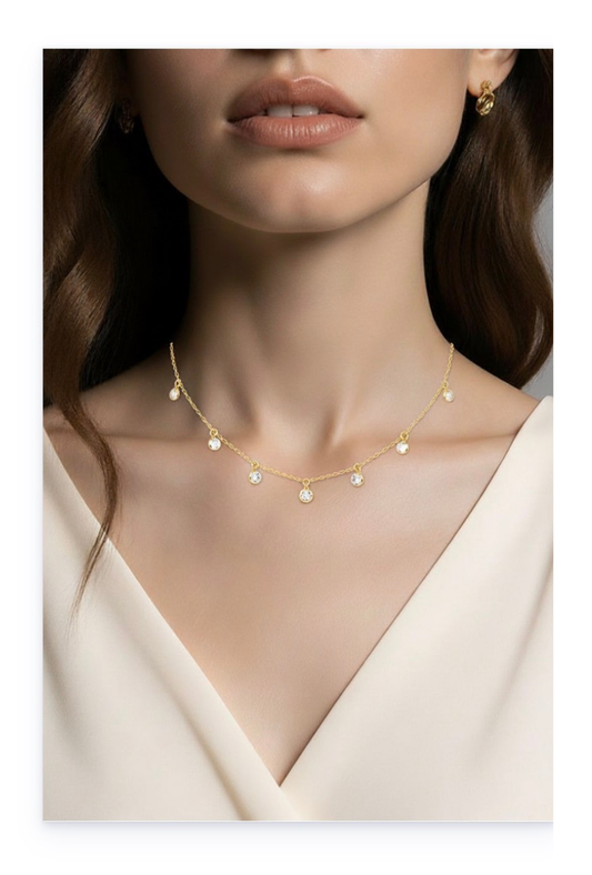 Stainless steel- 18k gold plated Cubic Zirconia synthetic Charms Necklace