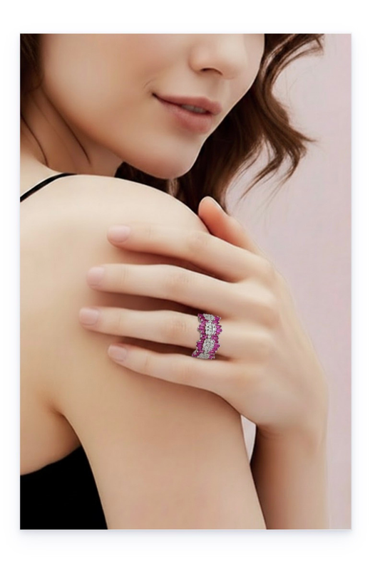 Adjustable Silver-Plated Open Ring with Zircon Inlays
